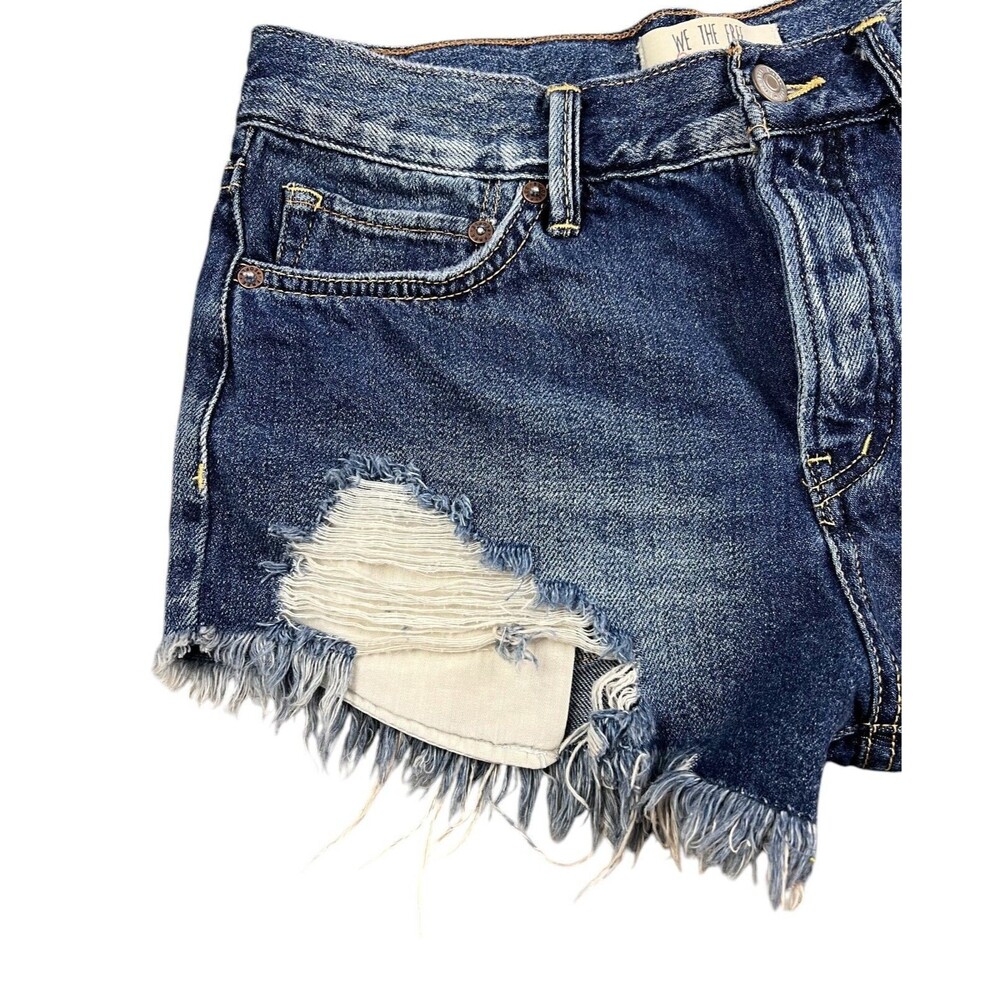 We the Free Mid-Rise Button-Fly Cutoff Distressed Denim Jean Shorts Size 25 - Picture 3 of 12